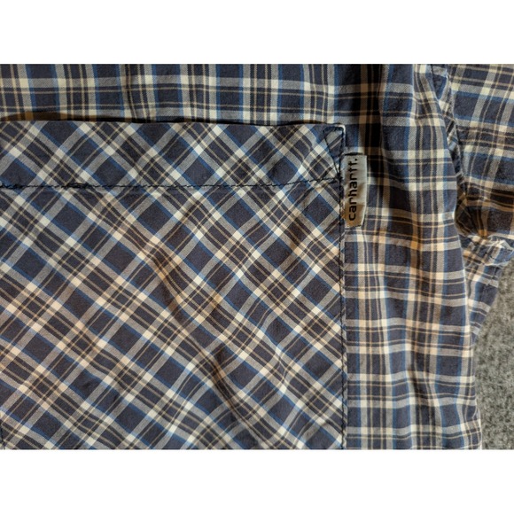 Carhartt Shirt Men's Medium Button Up Short Sleeve Relaxed Fit Blue Plaid - Picture 5 of 11